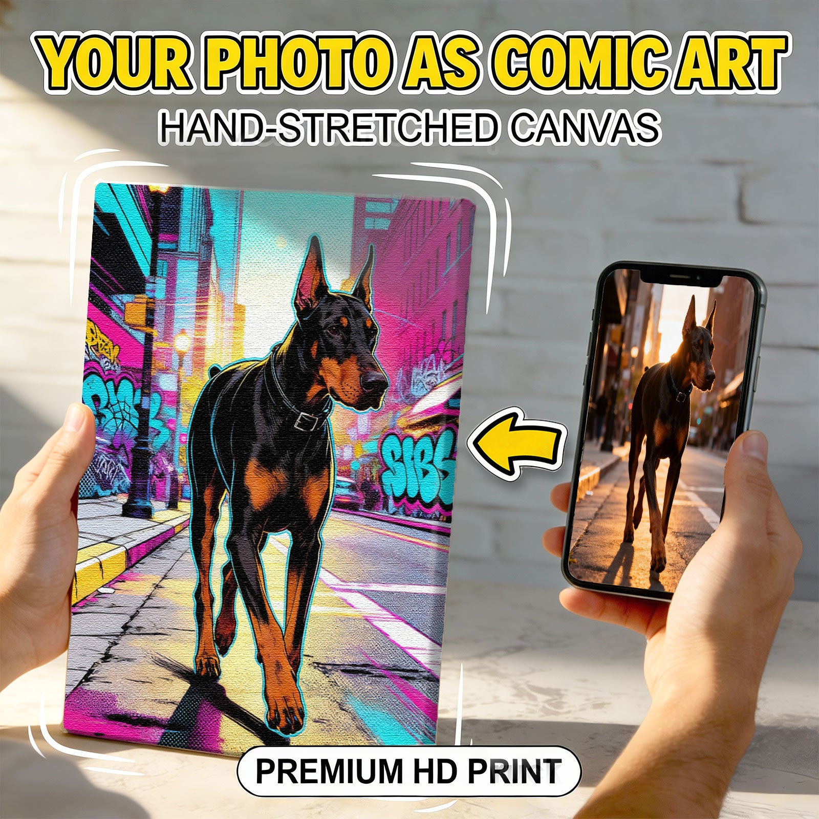 Custom Graffiti Pet Portrait - Turn Your Photo Into Urban Street Art - Personalized Canvas