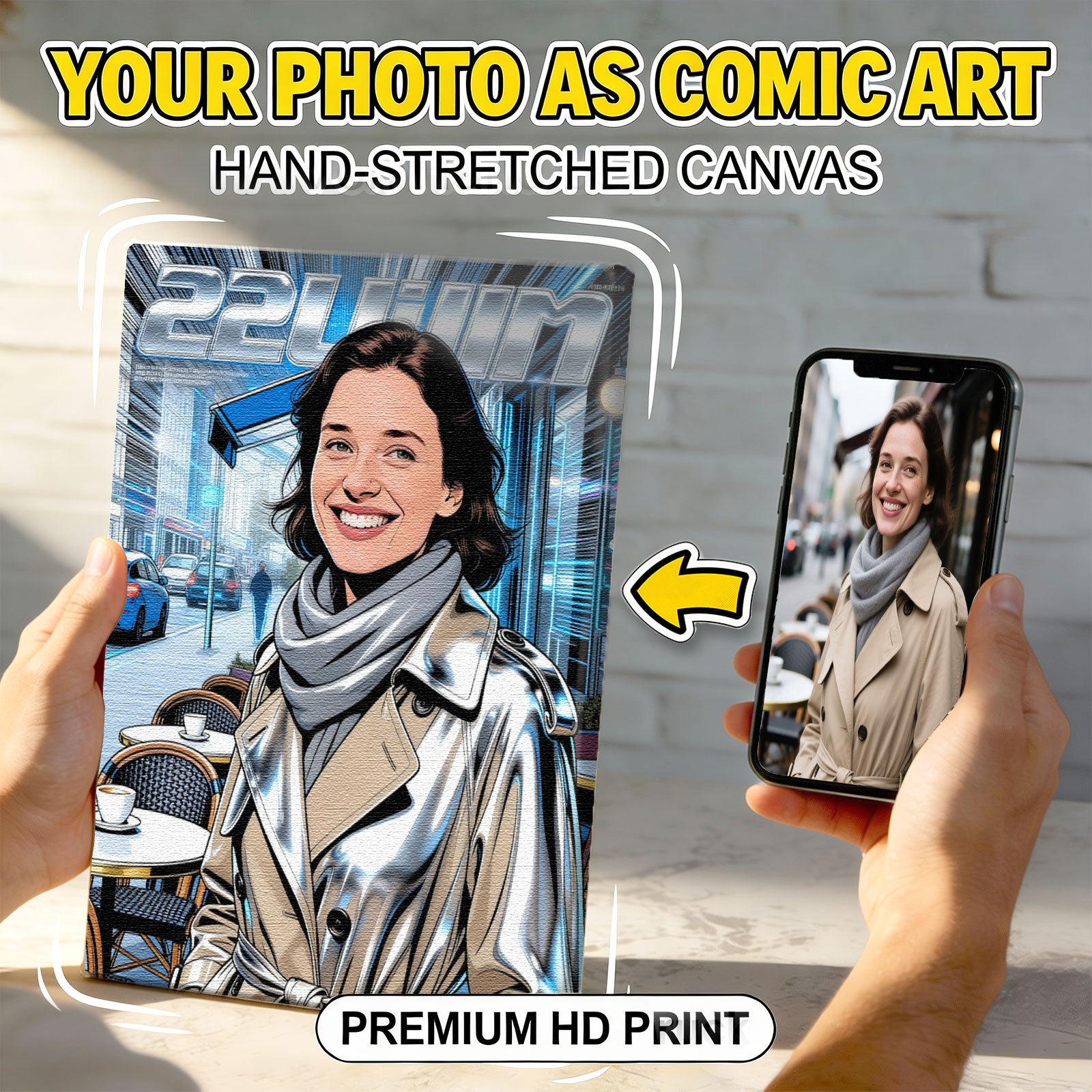 Premium Custom Comic Style Portrait - Personalized Photo to Canvas Wall Art - Hand-Stretched &amp; Ready to Hang 