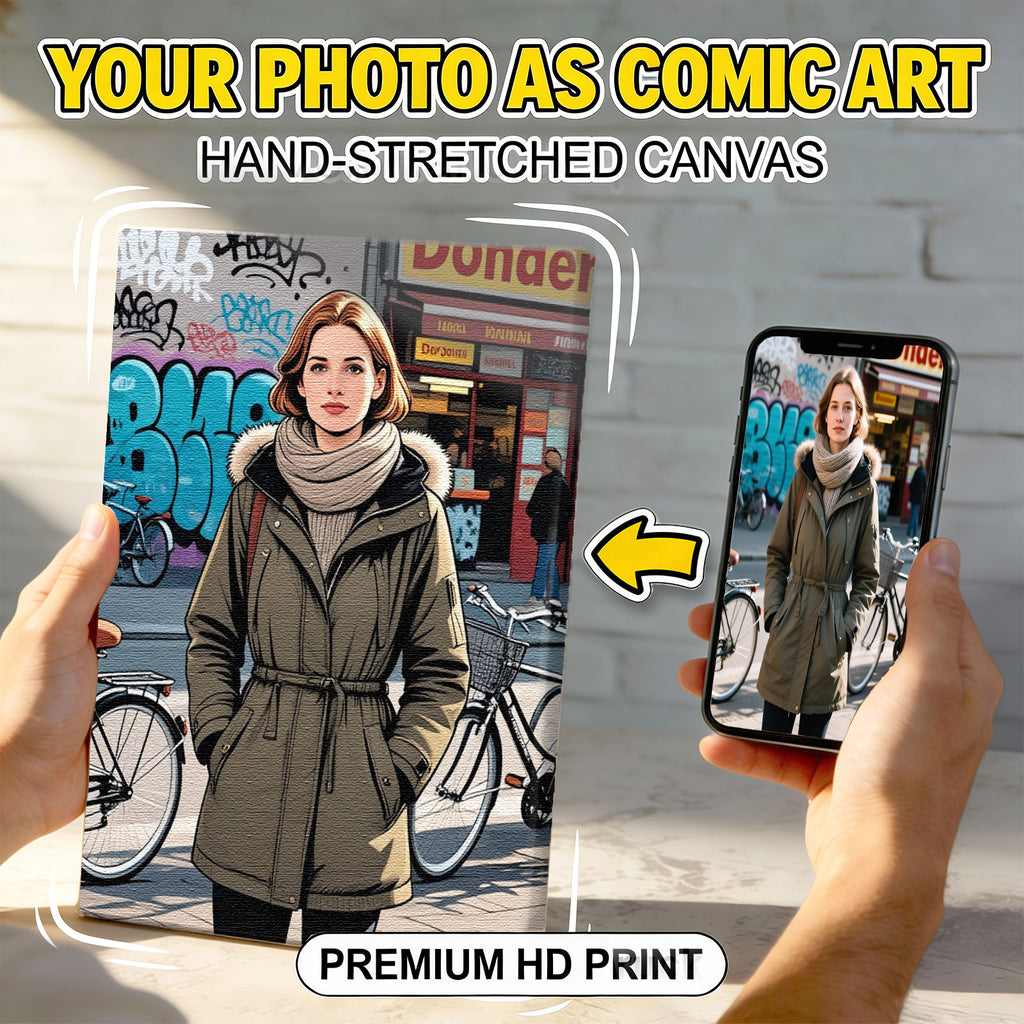 Custom Comic Art Canvas Print - Personalized Portrait from Your Photo - Hand-Stretched Wall Art 