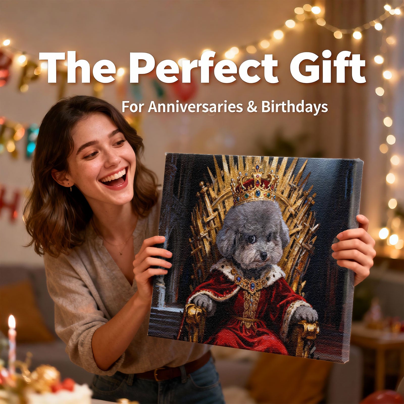 Personalized Pet King Portrait - Custom Photo to Classic Art Canvas