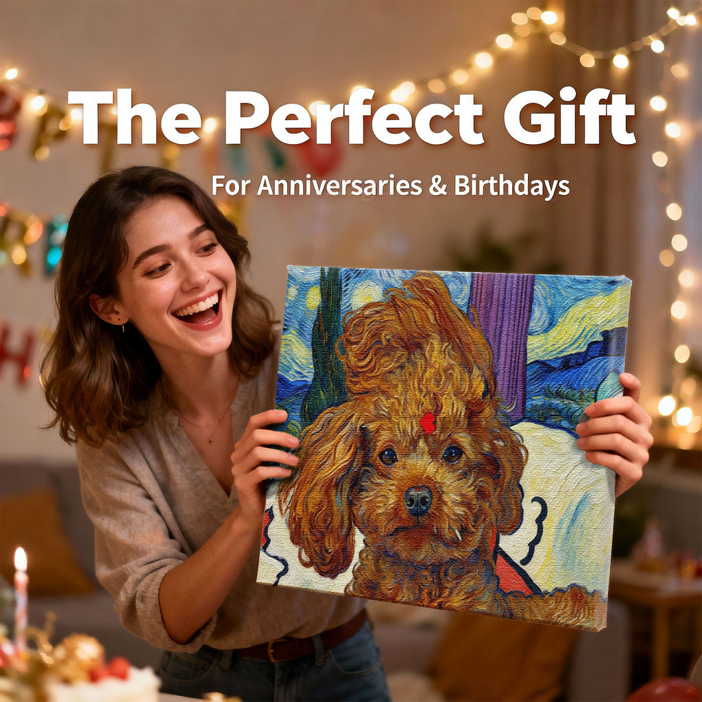 Custom Pet Portrait - Starry Night Style - Personalized Van Gogh Dog Canvas