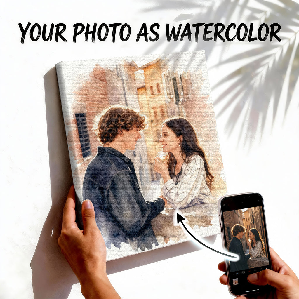 Custom Couple Portrait - Watercolor Style - Personalized Photo to Painting Canvas