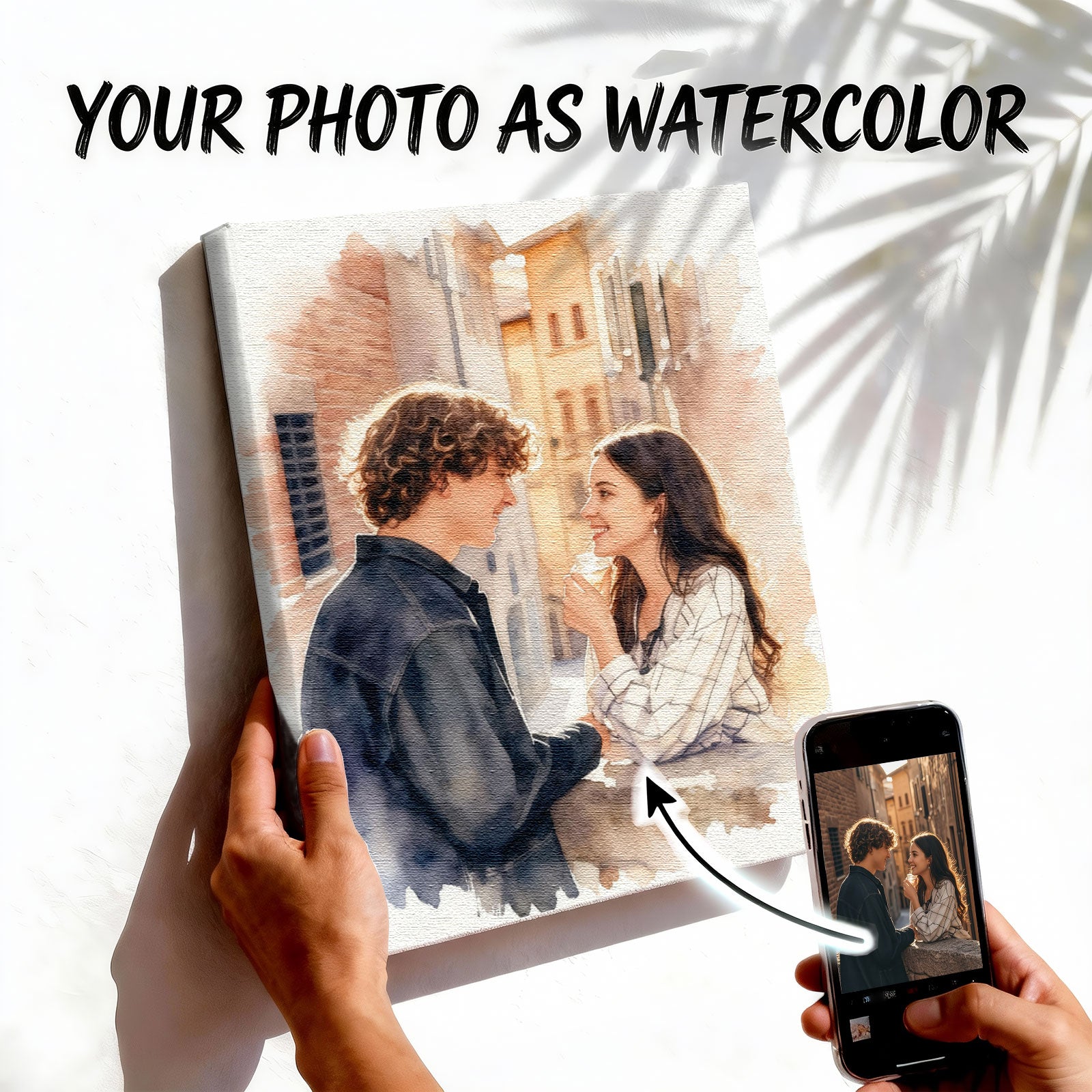 Custom Couple Portrait - Watercolor Style - Personalized Photo to Painting Canvas