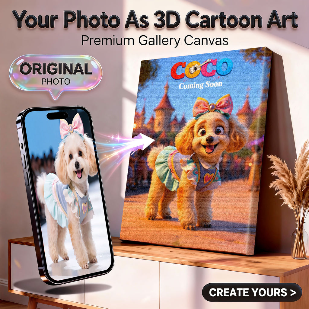 Turn Your Pet Into a 3D Character - Custom Cute Cartoon Canvas Art
