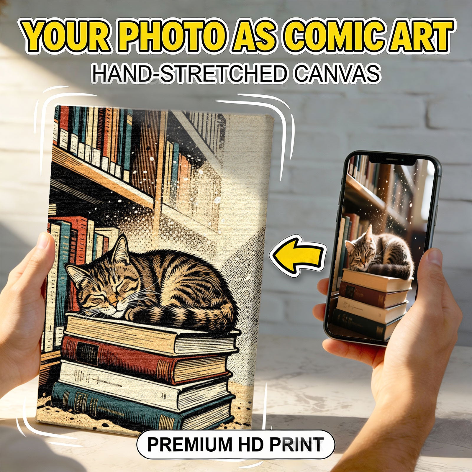 Custom Cat Comic Book Style Portrait - Personalized Sleeping Pet Photo on Canvas - Unique Feline Wall Decor 