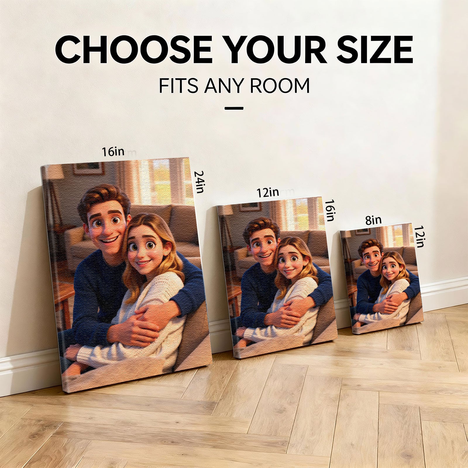 Custom 3D Cartoon Couple Portrait - Personalized Pixar-Style Gallery Canvas from Your Photo 