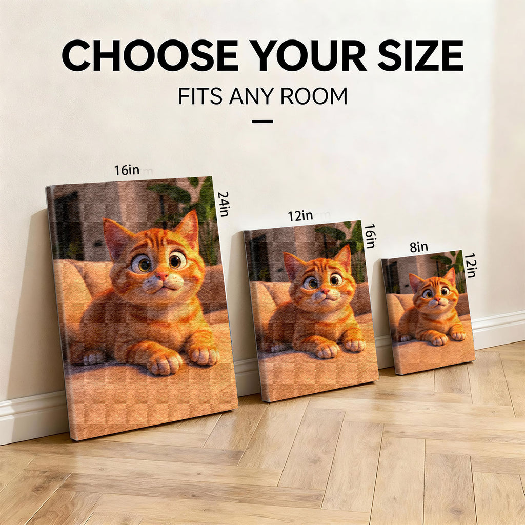 Personalized 3D Cartoon Cat Art - Custom Vibrant Pet Portrait Gallery Canvas for Cat Lovers 