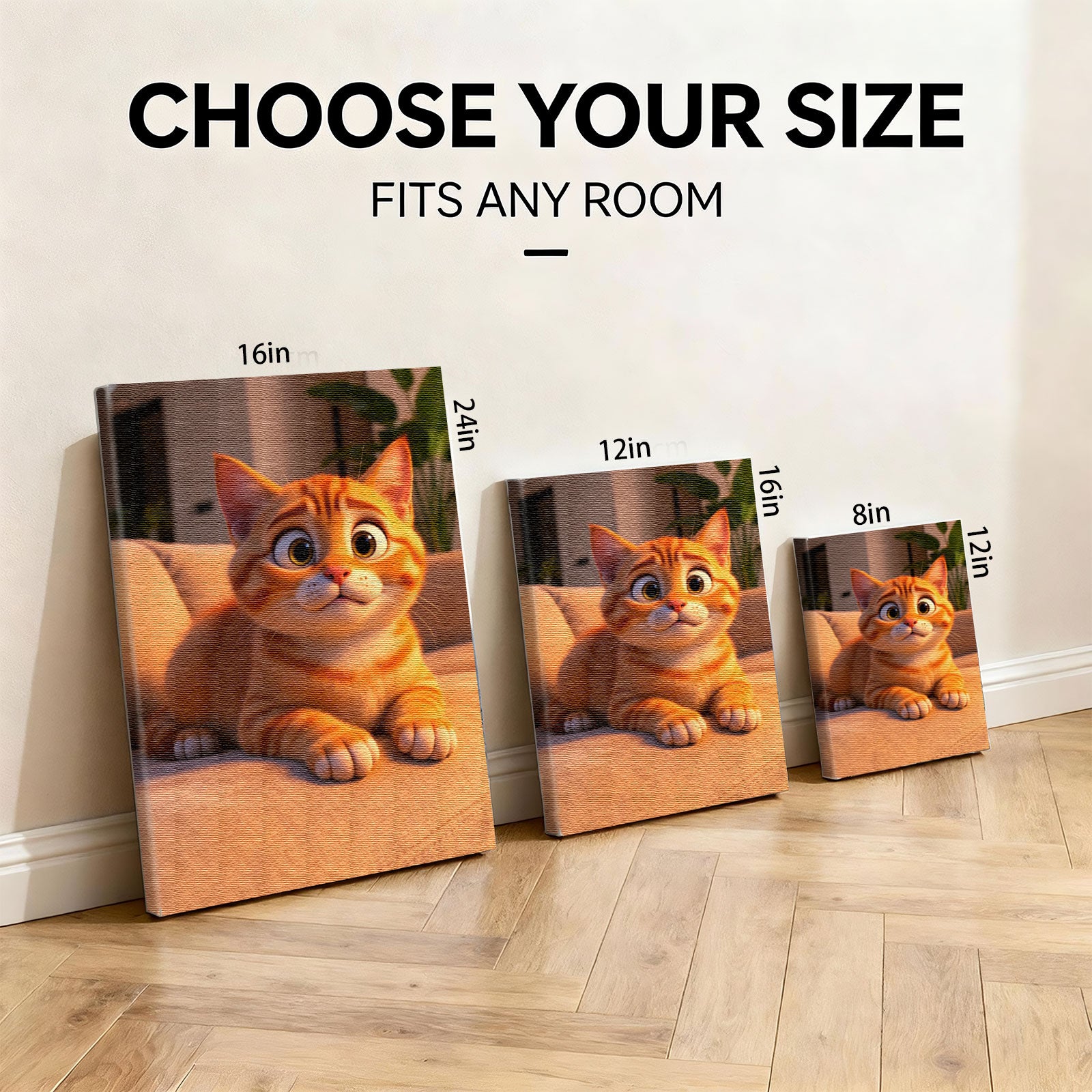 Personalized 3D Cartoon Cat Art - Custom Vibrant Pet Portrait Gallery Canvas for Cat Lovers 